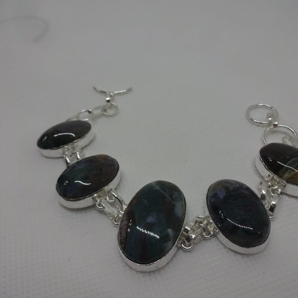 Natural "BLOODSTONE AGATE" Handmade Sterling Bracelet 7.25" #773 - Picture 2 of 3